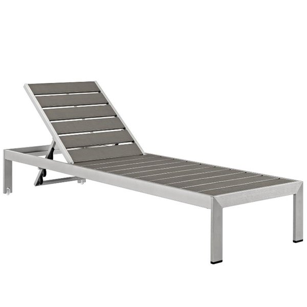 Modway Shore Outdoor Patio Aluminum Chaise, Silver and Gray EEI-2247-SLV-GRY